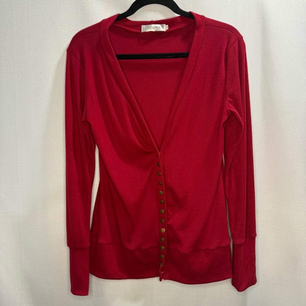 Nenona Red Button Front Cardigan – Women’s Medium